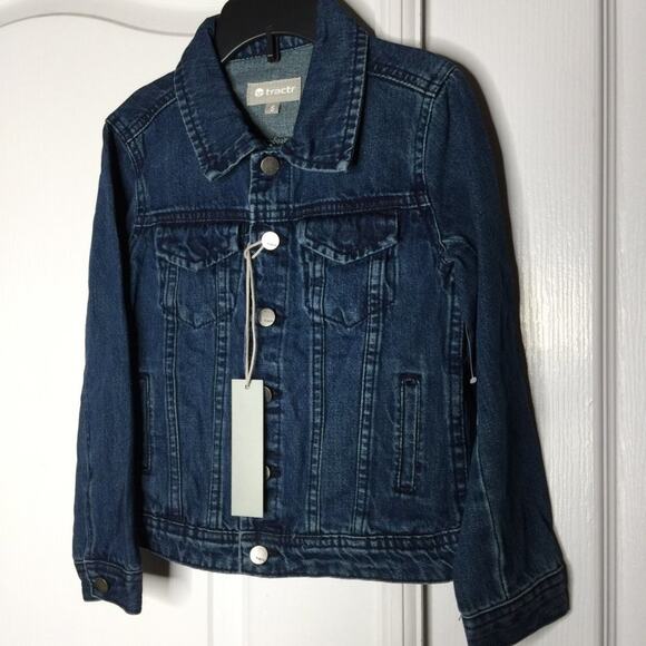 Tractr Girls Basic Denim Jacket Long Sleeve Front Button Size 5 - Picture 2 of 4